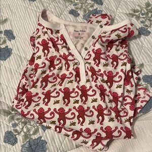 Roller Rabbit White and Pink Monkey Print Top